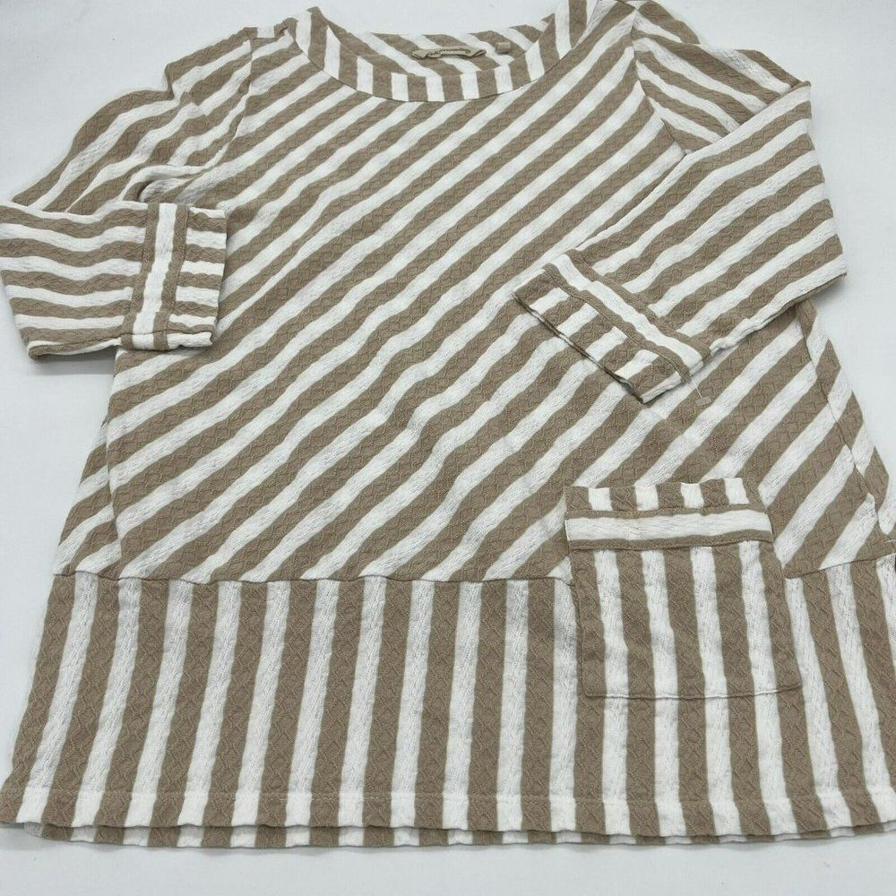 Soft Surroundings Striped Long Sleeve Tunic Top Womens Size PM White Tan Stripes
